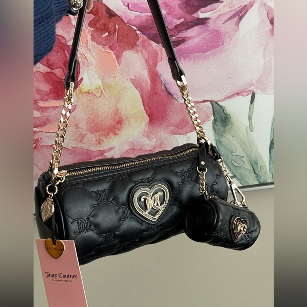 Juicy Couture Black Quilted Shoulder Bag with Gold Accents